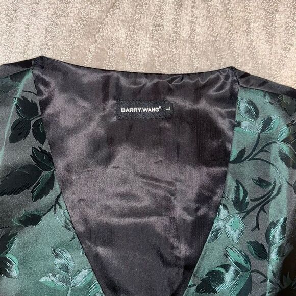 Barry Wang Men’s Green Vest Dark Green Floral V-neck Waistcoat - Picture 4 of 5